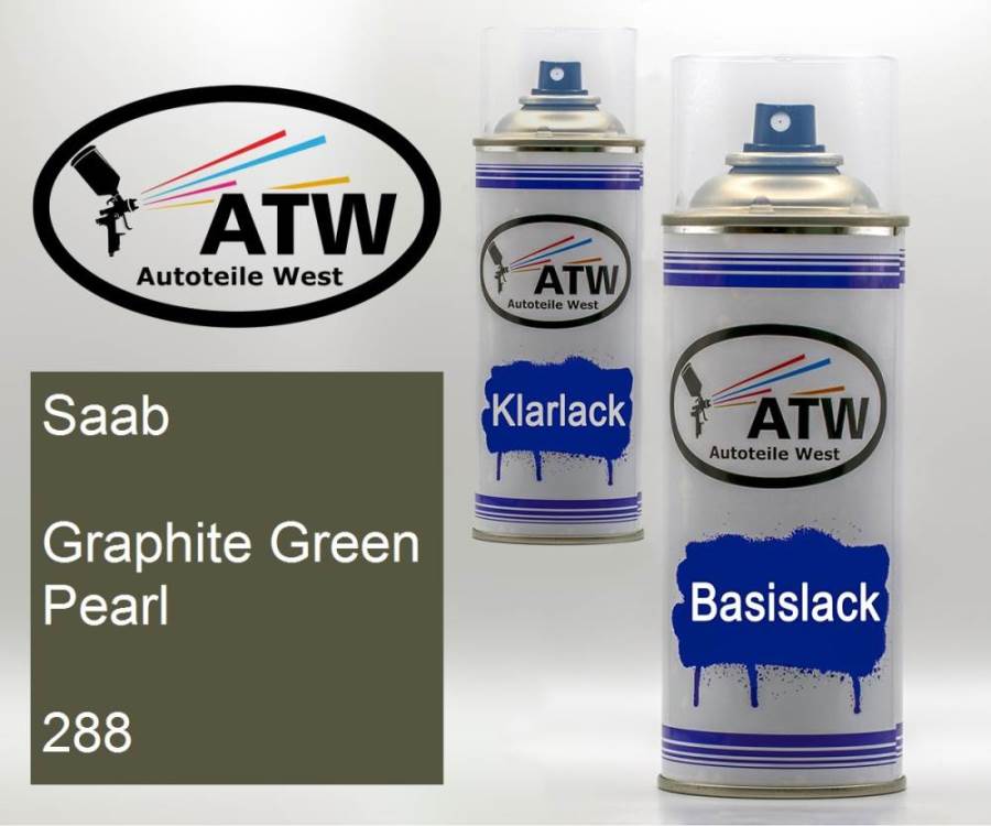 Saab, Graphite Green Pearl, 288: 400ml Sprühdose + 400ml Klarlack - Set, von ATW Autoteile West.